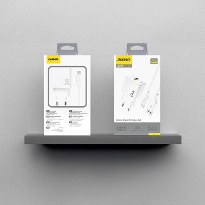 3. Dudao A23TEU 2.4A GaN USB-A Wall Charger with USB-A - USB-C Cable - White