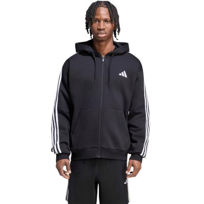 Men's adidas Essentials 3-Stripes Fleece Full-Zip Hoodie Black KY6559