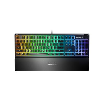 SteelSeries Apex 3 Gaming Keyboard, US Layout, Wired, Black SteelSeries Apex 3 Gaming keyboard IP32 water resistant for protection against spills, Customizable 10-zone RGB illumination reacts to games and Discord, Whisper quiet gaming switches last