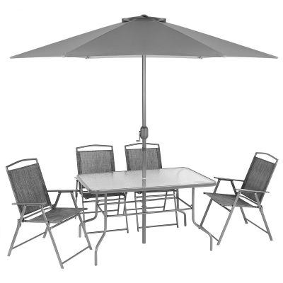 14. GARDEN FURNITURE SET TABLE 4 CHAIRS AND GRAY UMBRELLA