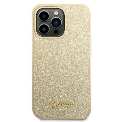 3. Guess Glitter Script Case for iPhone 14 Pro - Gold