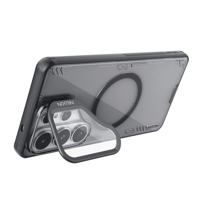 5. Nillkin Iceblade Prop Magnetic Case with Camera Cover and Stand Compatible with MagSafe for Samsung Galaxy S26 Ultra - Transparent Black