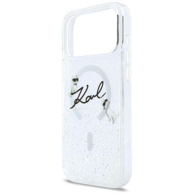 6. Karl Lagerfeld Liquid Glitter Karl Script Logo MagSafe Case for iPhone 17 Pro Max - Clear