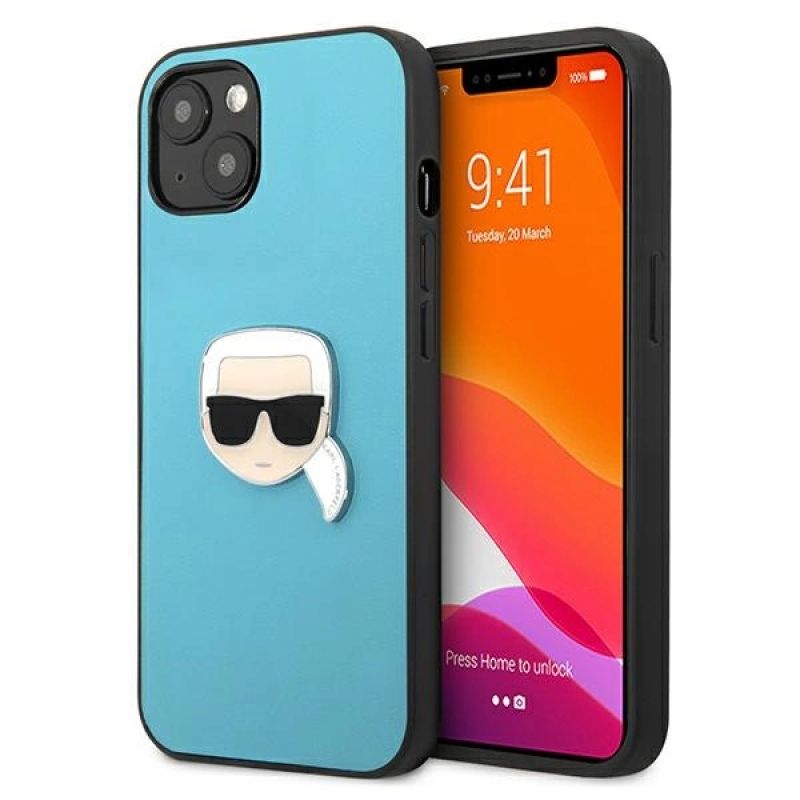 Karl Lagerfeld Leather Ikonik Karl's Head Metal Case for iPhone 13 mini - Blue