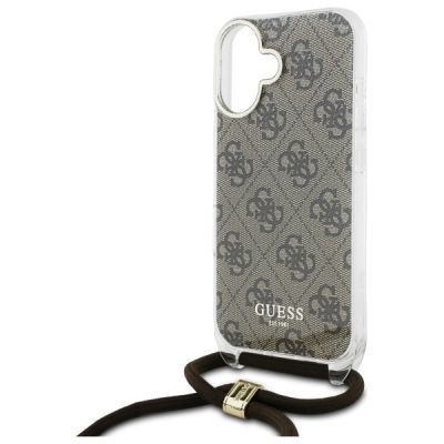 5. Guess Crossbody Cord 4G Print Case with Lanyard for iPhone 16 - Brown