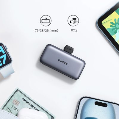 17. Ugreen PB503 5000mAh powerbank with USB-C port and integrated USB-C connector - gray