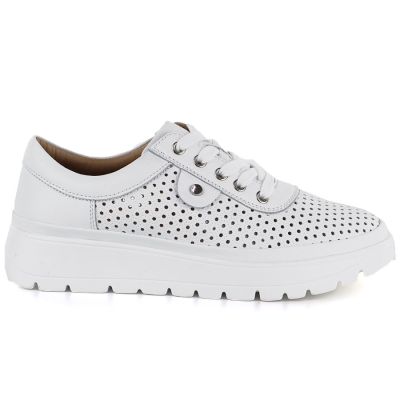 2. Women's leather openwork shoes, white, Vinceza 79629