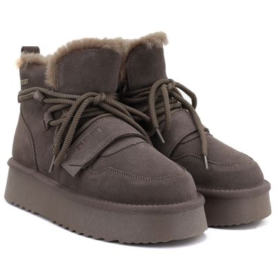 4. Women's brown suede leather platform ankle boots Big Star UU274314