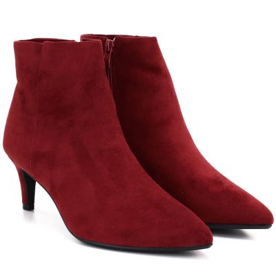 4. Women's insulated ankle boots with a low heel, red suede, Sergio Leone BT-65