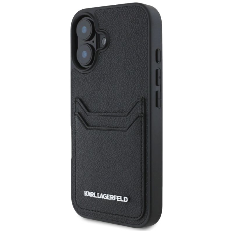 2. Karl Lagerfeld HC Grained PU Cardslot Metal Elong iPhone 16 Case - Black