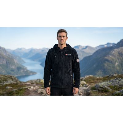4. Men’s Fleece Pullover Geographical Norway UPLOAD HOOD BLACK DB MEN 224 (WY3383H/GN-BLACK)