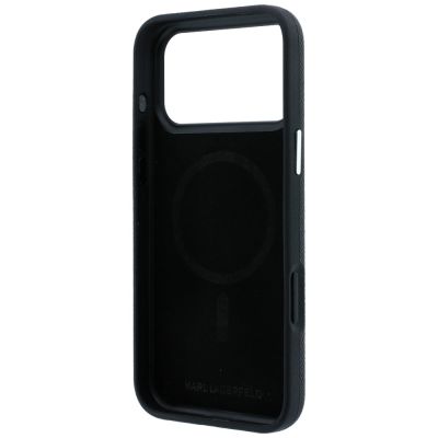 7. Karl Lagerfeld Grained Karl Head Metal MagSafe Case for iPhone 18 Pro / 17 Pro - Black