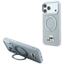 Karl Lagerfeld with Ring Stand 360 Karl & Choupette Heads Pin MagSafe Case for iPhone 18 Pro / 17 Pro - Gray