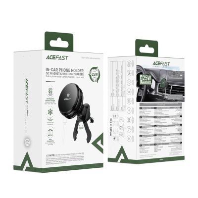 8. Acefast D66 Magnetic Car Air Vent Mount with Qi2 25W Wireless Charging and Cooling - Black