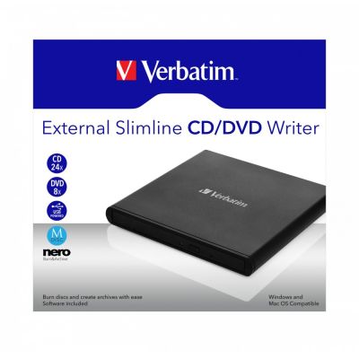 4. Verbatim External Slimline CD/DVD Writer Optical Disc DVD±RW Black