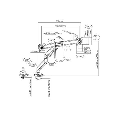 8. Accessories: Desk mount 17"-32"/2TFT 360° Gas spring 9 kg silver