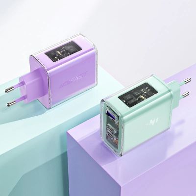 8. Acefast GaN charger 65W 3 ports (1xUSB, 2xUSB C) green (A45)