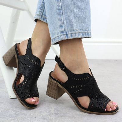 5. Women's openwork high-heeled sandals, black, Jezzi 24125