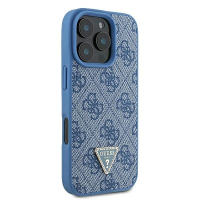 4. Guess Leather Metal Logo Strass Crossbody Case for iPhone 16 Pro - Blue