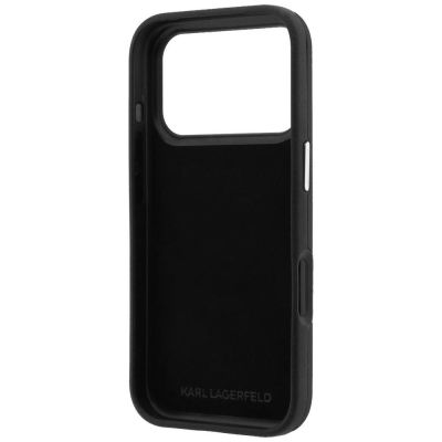 8. Karl Lagerfeld Saffiano Karl&Choupette Heads Pins Strap Logo Case for iPhone 18 Pro / 17 Pro - Black