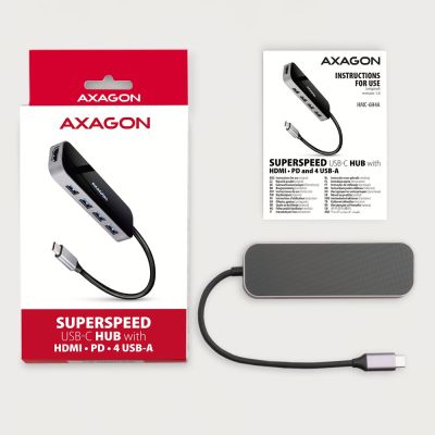8. Axagon HMC-6H4A Wired Docking Station USB 3.2 Gen 1 (3.1 Gen 1) Type-C Black, Gray