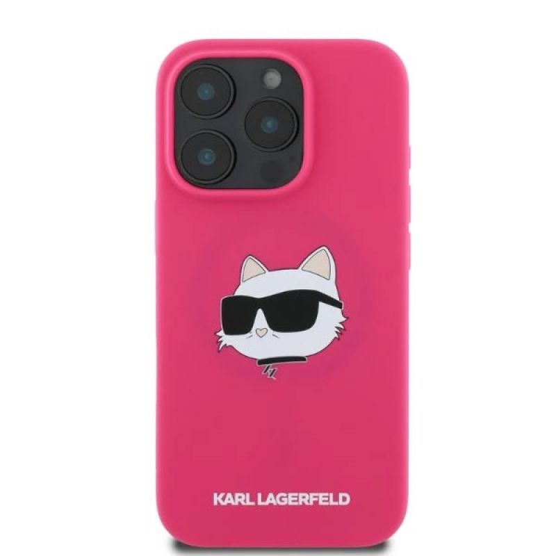 4. Karl Lagerfeld Silicone Choupette Head Print MagSafe iPhone 16 Pro Max Case - Fuchsia