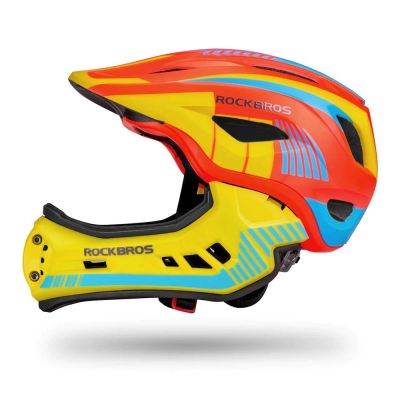 3. Rockbros TT-32SOYB-M children's bicycle helmet with detachable chinbar, size M - yellow-orange