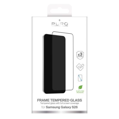2. Puro Frame Tempered Glass for Samsung Galaxy S26 - with Black Frame