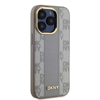 4. DKNY Leather Checkered Mono Pattern MagSafe iPhone 15 Pro Max Case - Beige