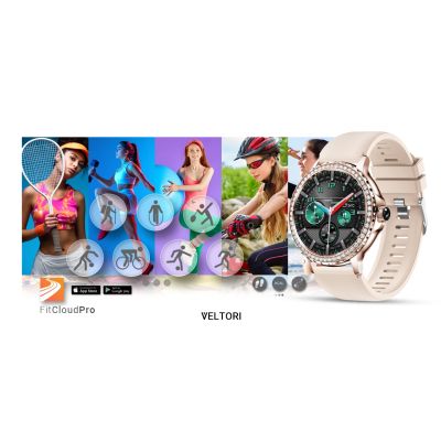 19. VELTORI VT320-1 Women's Smartwatch Gold Bracelet + Pink Silicone Strap