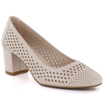 Beige openwork pumps with a block heel, Sergio Leone PB848