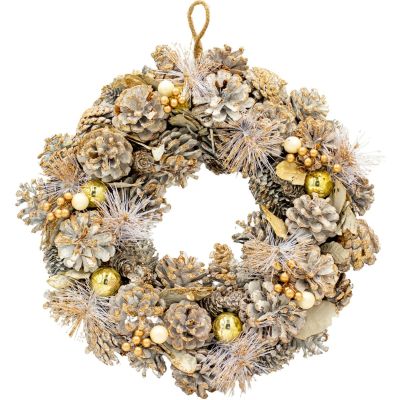19. DECORATIVE WREATH 34 CM GOLD WITH PINES AND MICA BALLS