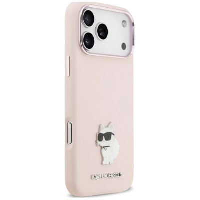 4. Karl Lagerfeld Silicone Choupette Metal Pin Case for iPhone 18 Pro Max / 17 Pro Max – Pink