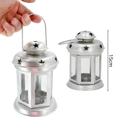 4. TEA LIGHT LANTERN CANDLE HOLDER 15CM SILVER