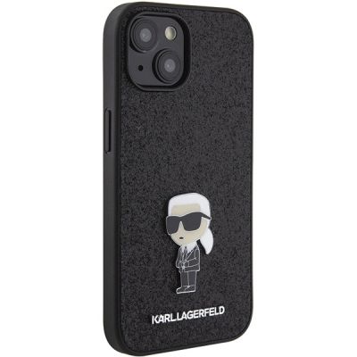 4. Karl Lagerfeld Fixed Glitter Ikonik Logo Metal Pin case for iPhone 15 - black