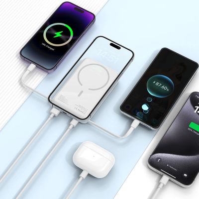 6. Tech-Protect LifeMag PB31 Power Bank with MagSafe 10000mAh 15W USB-C / USB-A / Built-in USB-C / Lightning Cables - White