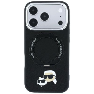 3. Karl Lagerfeld with Ring Stand 360 Karl & Choupette Heads Pin MagSafe Case for iPhone 18 Pro / 17 Pro - Black