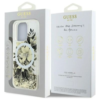 8. Guess Liquid Glitter Flower MagSafe iPhone 16 Pro Case - Beige