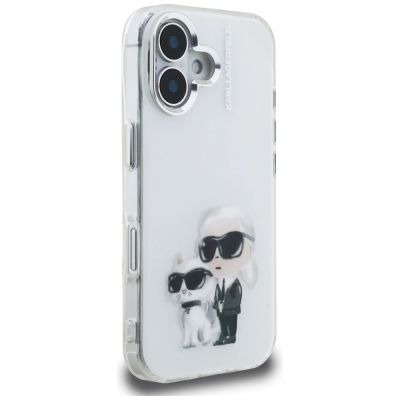 4. Karl Lagerfeld IML Aquarelle Karl & Choupette & Logo iPhone 16 Case - White
