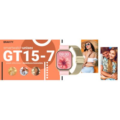 10. Smartwatch Gravity GT15-7 Pink Silicone Strap + Gold Bracelet