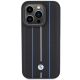 3. BMW Leather Stamp Blue Line Case for iPhone 15 Pro Max - Black