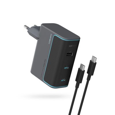 Cuktech CUKAD1003EUG GaN 100W Wall Charger 2 x USB-C 1 x USB-A with USB-C Cable - Gray