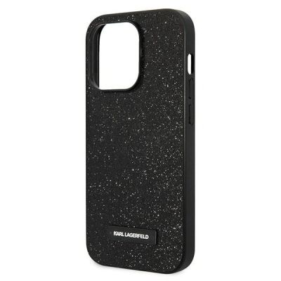 6. Karl Lagerfeld Glitter Plaque Logo Case for iPhone 14 Pro Max - Black