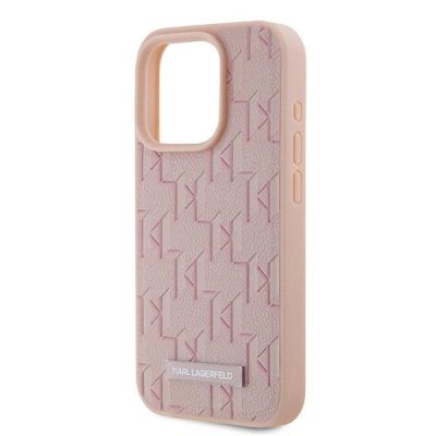6. Karl Lagerfeld Leather Monogram Metal Logo case for iPhone 15 Pro Max - pink