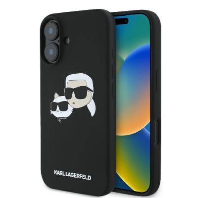 Karl Lagerfeld Silicone Nauble Heads Print MagSafe Case for iPhone 16 - Black