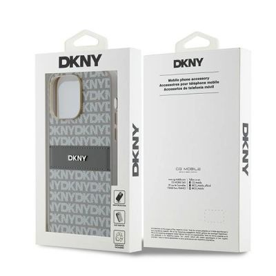 9. DKNY Leather Mono Stripe & Metal Logo case for iPhone 14 Pro Max - beige