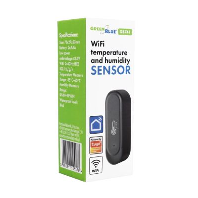 4. GREENBLUE OUTDOOR WIFI TEMPERATURE AND HUMIDITY SENSOR, ANDROID/IOS, 3.0V DC, LR03X2, IP65 GB741