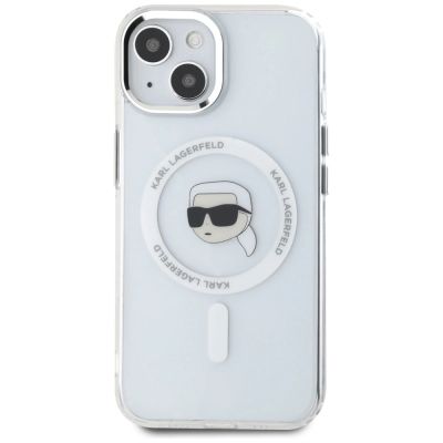 3. Karl Lagerfeld IML Metal Karl Head MagSafe Case for iPhone 15 White