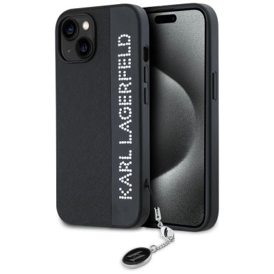 Karl Lagerfeld Saffiano Rhinestones & Charm case for iPhone 15 / 14 / 13 - black