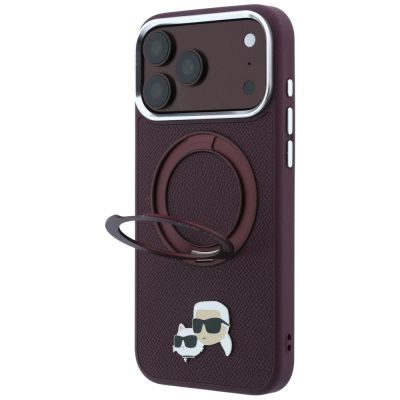 2. Karl Lagerfeld with Ring Stand 360 Karl & Choupette Heads Pin MagSafe case for iPhone 18 Pro / 17 Pro - burgundy
